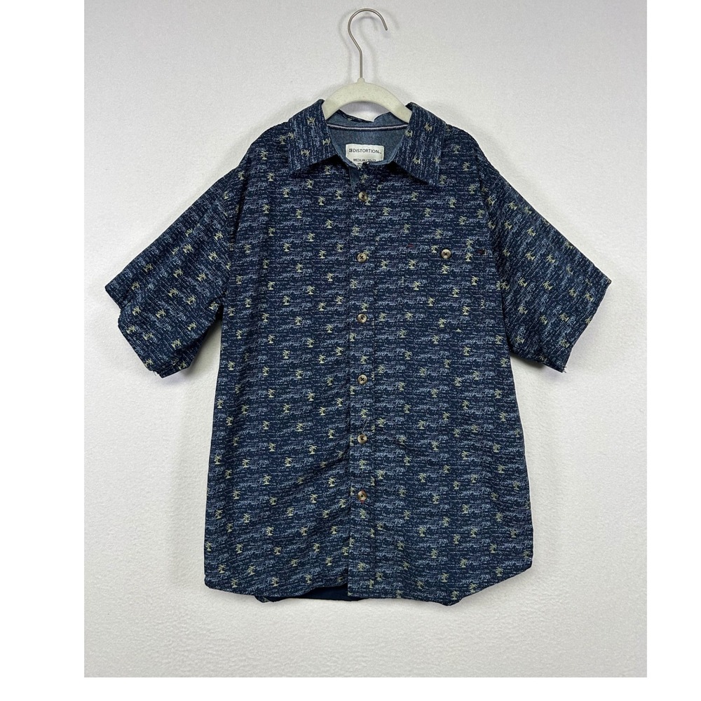 Tropical Distortion Kids Size Medium 10-12 Navy Blue Palm Tree Button Down Shirt